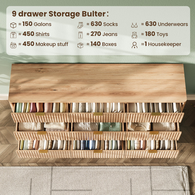 Latitude Run® Donati 9-Drawer Dresser, 63'' Wide Wood Chest of
